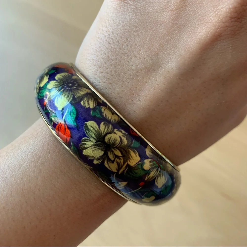Vintage Floral Pattern Enamel Cloisonne Bangle
